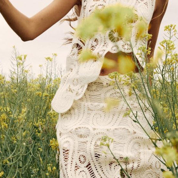 Women's Fashion Retro Half-Slit Irregular Design Round Neck Sleeveless Vest + Skirt Set - Stormyjay