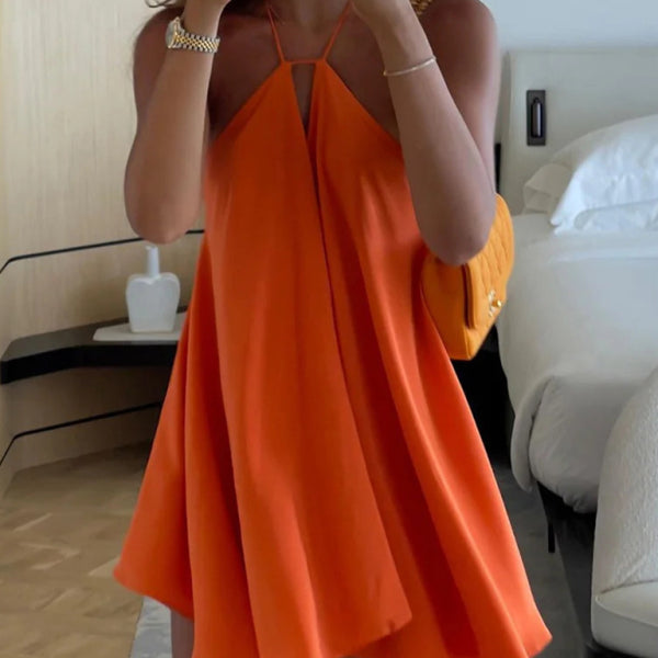 Women's Sexy Deep V-Neck Backless Suspender Loose A-Line Dress - Stormyjay