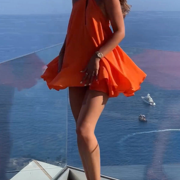 Women's Sexy Deep V-Neck Backless Suspender Loose A-Line Dress - Stormyjay