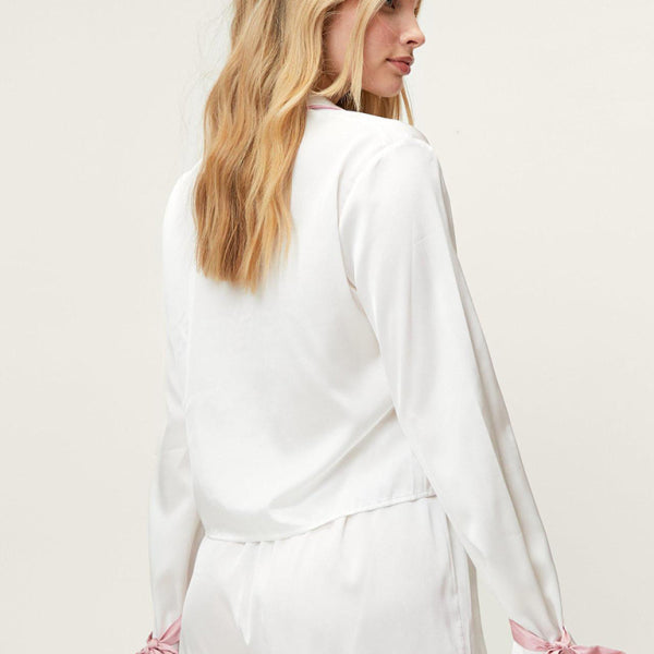 New style lapel long-sleeved shorts that can be worn as home clothes and pajamas two-piece set - Stormyjay