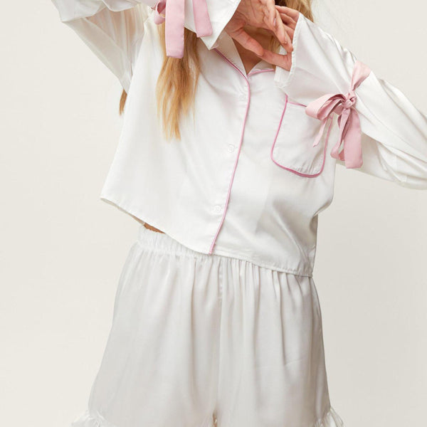 New style lapel long-sleeved shorts that can be worn as home clothes and pajamas two-piece set - Stormyjay