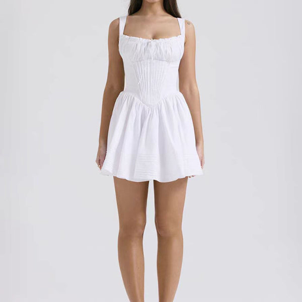 New sexy and elegant floral print suspender waist dress - Stormyjay