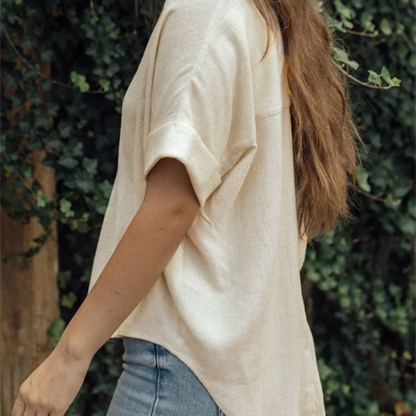 Women's solid color casual comfortable cotton and linen shirt - Stormyjay