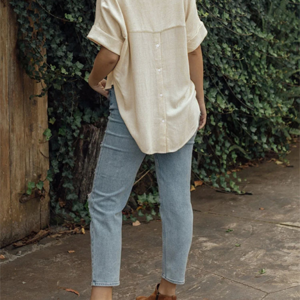 Women's solid color casual comfortable cotton and linen shirt - Stormyjay