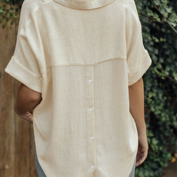 Women's solid color casual comfortable cotton and linen shirt - Stormyjay
