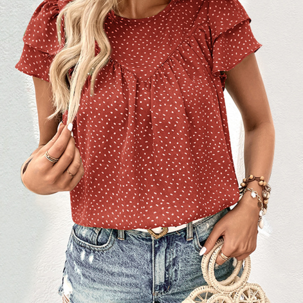 Women's Fashion Ruffled Short Sleeve Shirt - Stormyjay