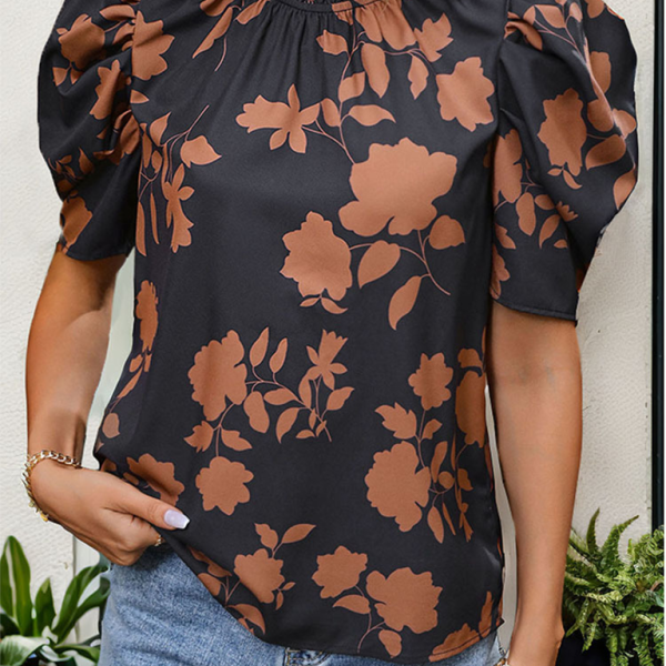 New printed round neck, horseshoe sleeves and elegant shirt - Stormyjay