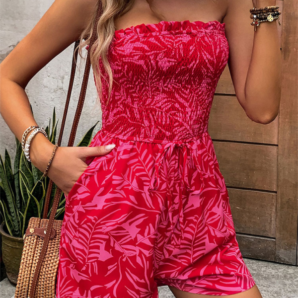 New women's one-shoulder elastic printed tube top jumpsuit - Stormyjay