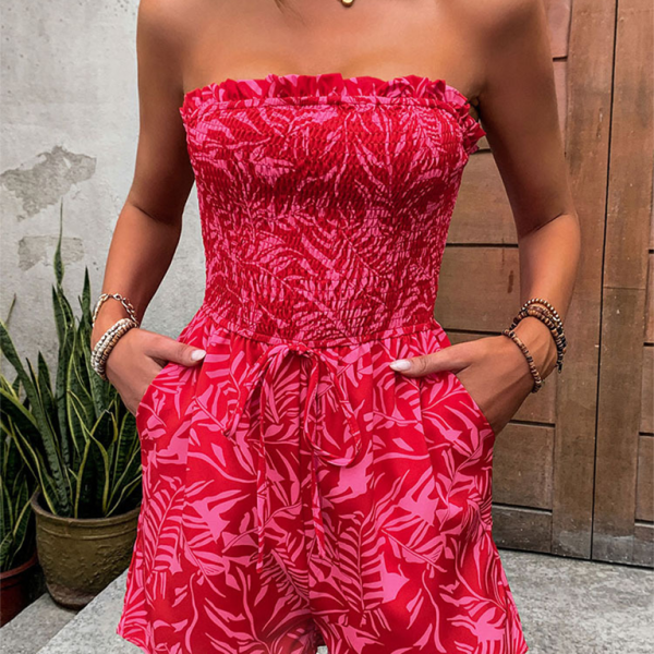 New women's one-shoulder elastic printed tube top jumpsuit - Stormyjay
