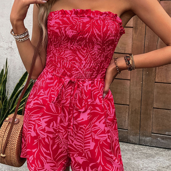 New women's one-shoulder elastic printed tube top jumpsuit - Stormyjay