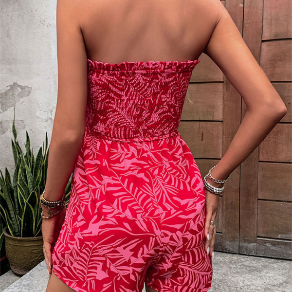 New women's one-shoulder elastic printed tube top jumpsuit - Stormyjay
