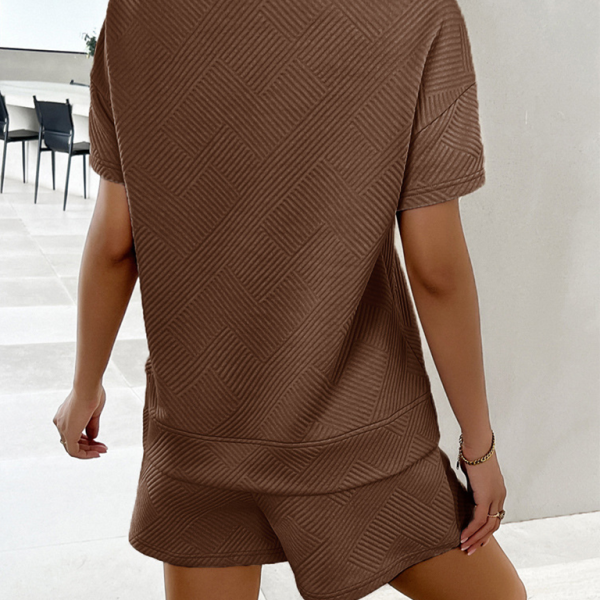 Summer solid color knitted crew neck top and shorts casual two-piece set - Stormyjay