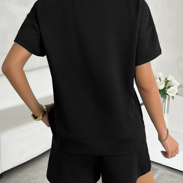 Summer solid color knitted crew neck top and shorts casual two-piece set - Stormyjay