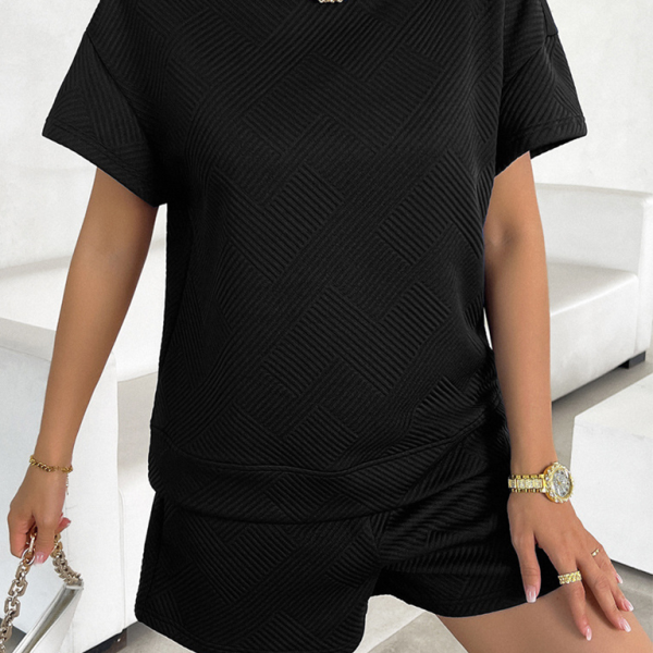 Summer solid color knitted crew neck top and shorts casual two-piece set - Stormyjay