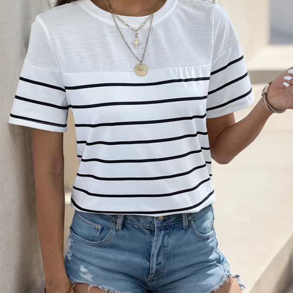 New women's casual short sleeve striped t-shirt - Stormyjay