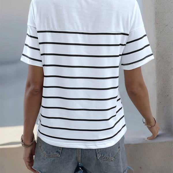 New women's casual short sleeve striped t-shirt - Stormyjay