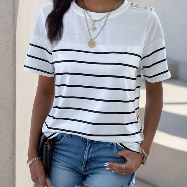 New women's casual short sleeve striped t-shirt - Stormyjay