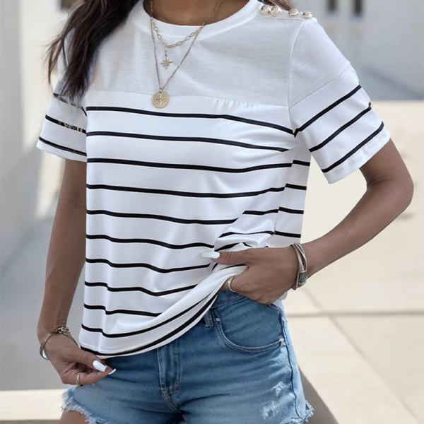 New women's casual short sleeve striped t-shirt - Stormyjay