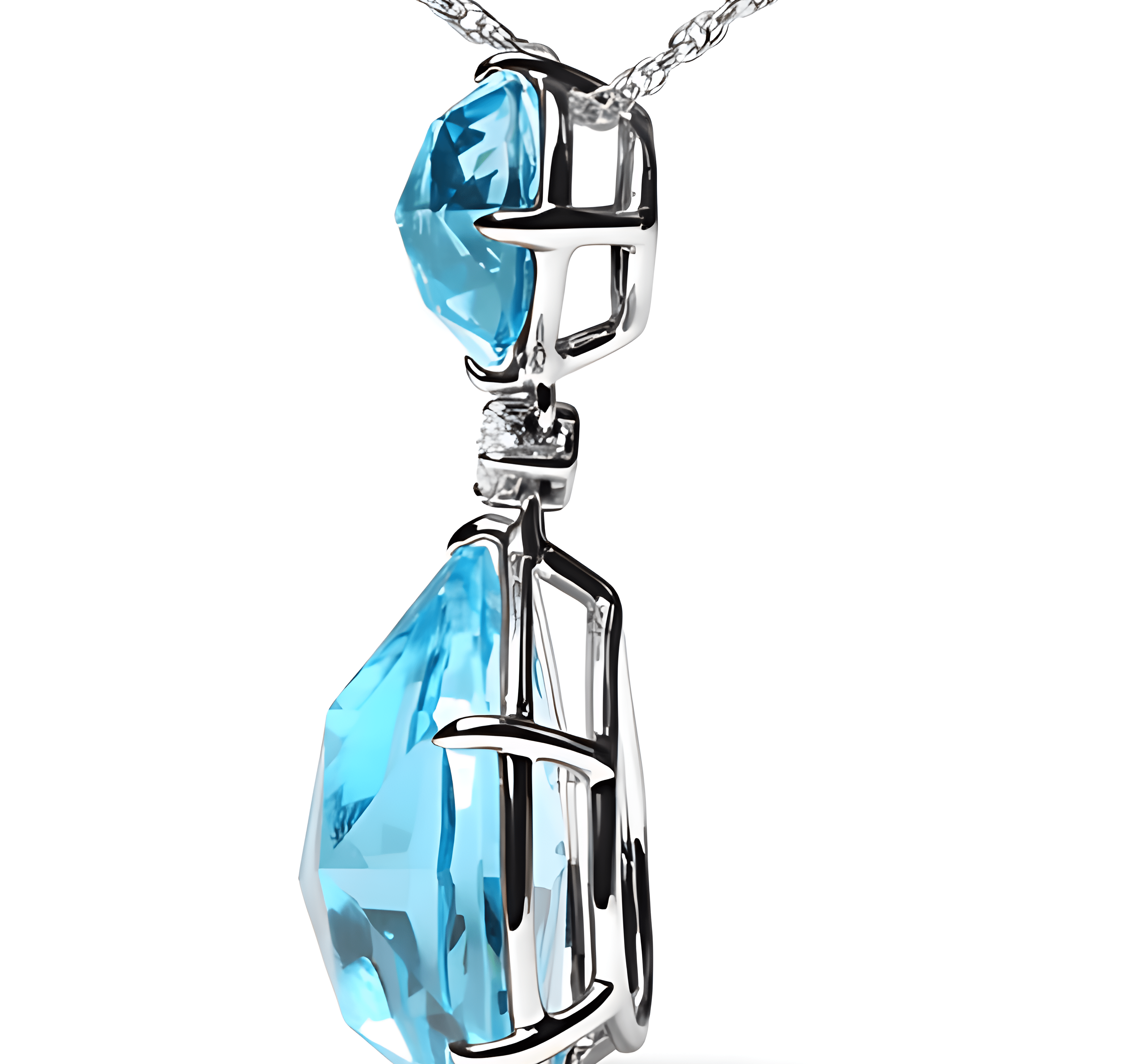 18K White Gold Diamond Accent and Round London Blue Topaz and Pear Cut Sky Blue Topaz Dangle Drop 18" Pendant Necklace (G-H Color, SI1-SI2 Clarity) - Stormyjay