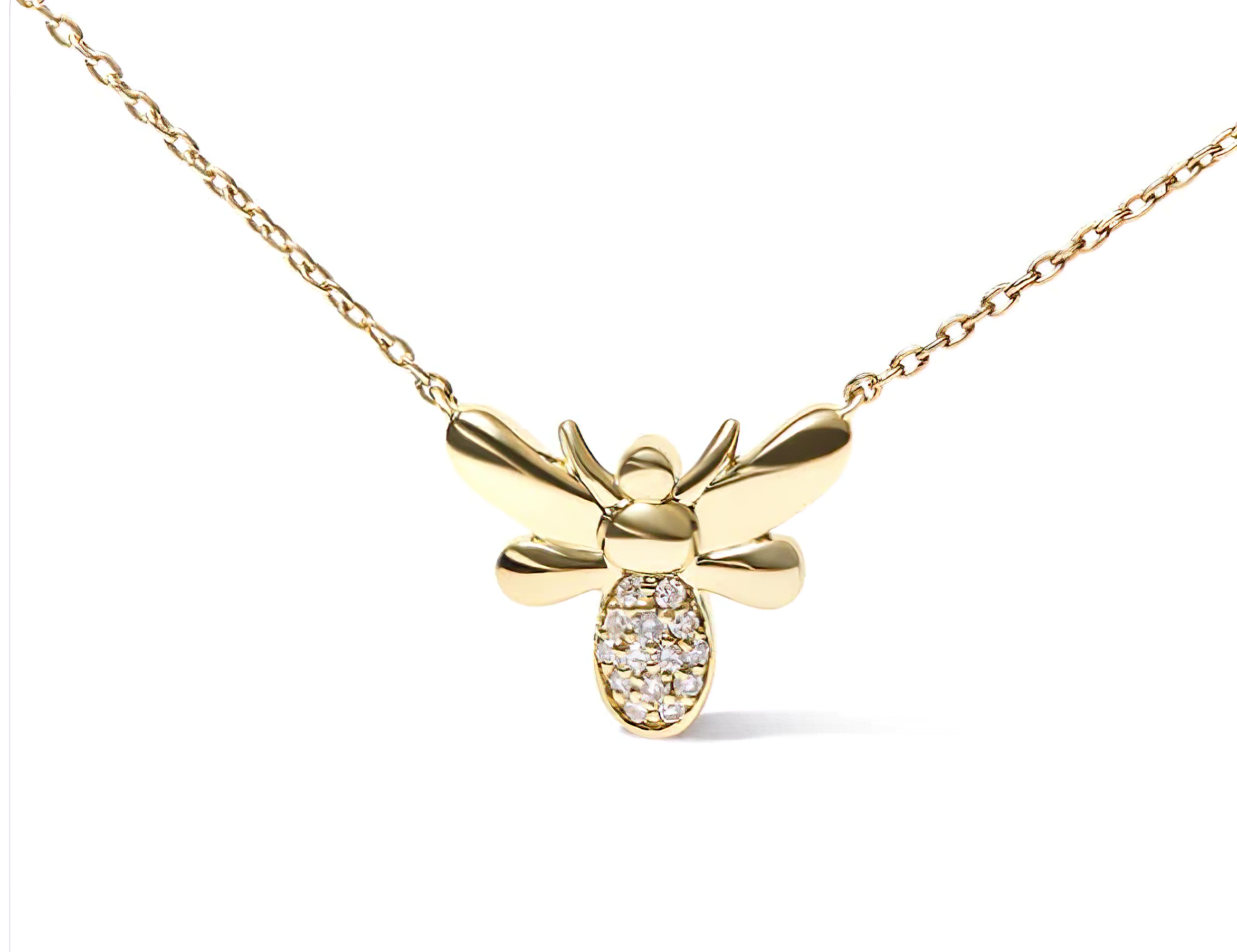 10K Yellow Gold Diamond Accented Bumble Bee Pendant 18-Inch Necklace (H-I Color, I1-I2 Clarity) - Stormyjay
