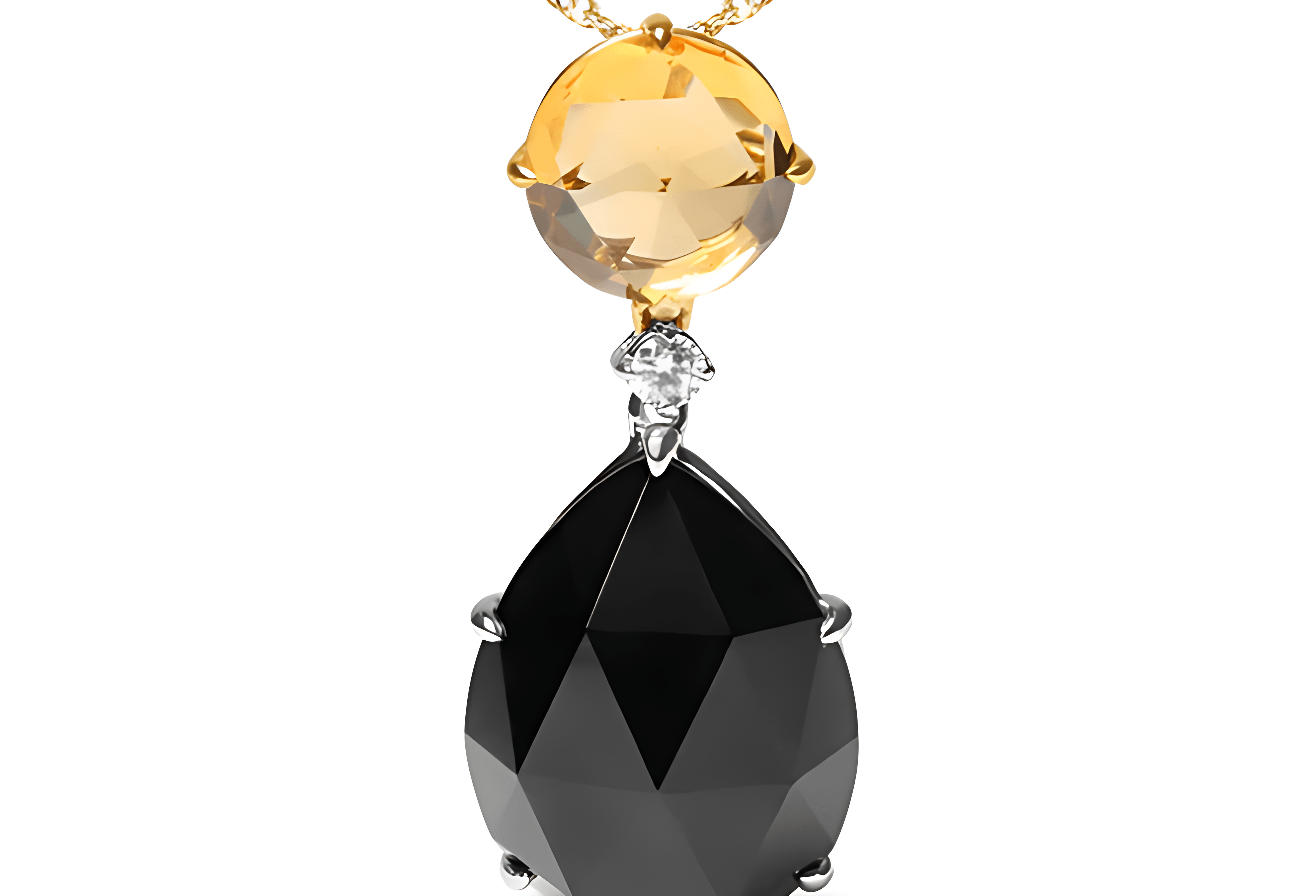 18K White and Yellow Gold Diamond Accent and Round Yellow Citrine and Pear Cut Black Onyx Dangle Drop 18" Pendant Necklace (G-H Color, SI1-SI2 Clarity) - Stormyjay