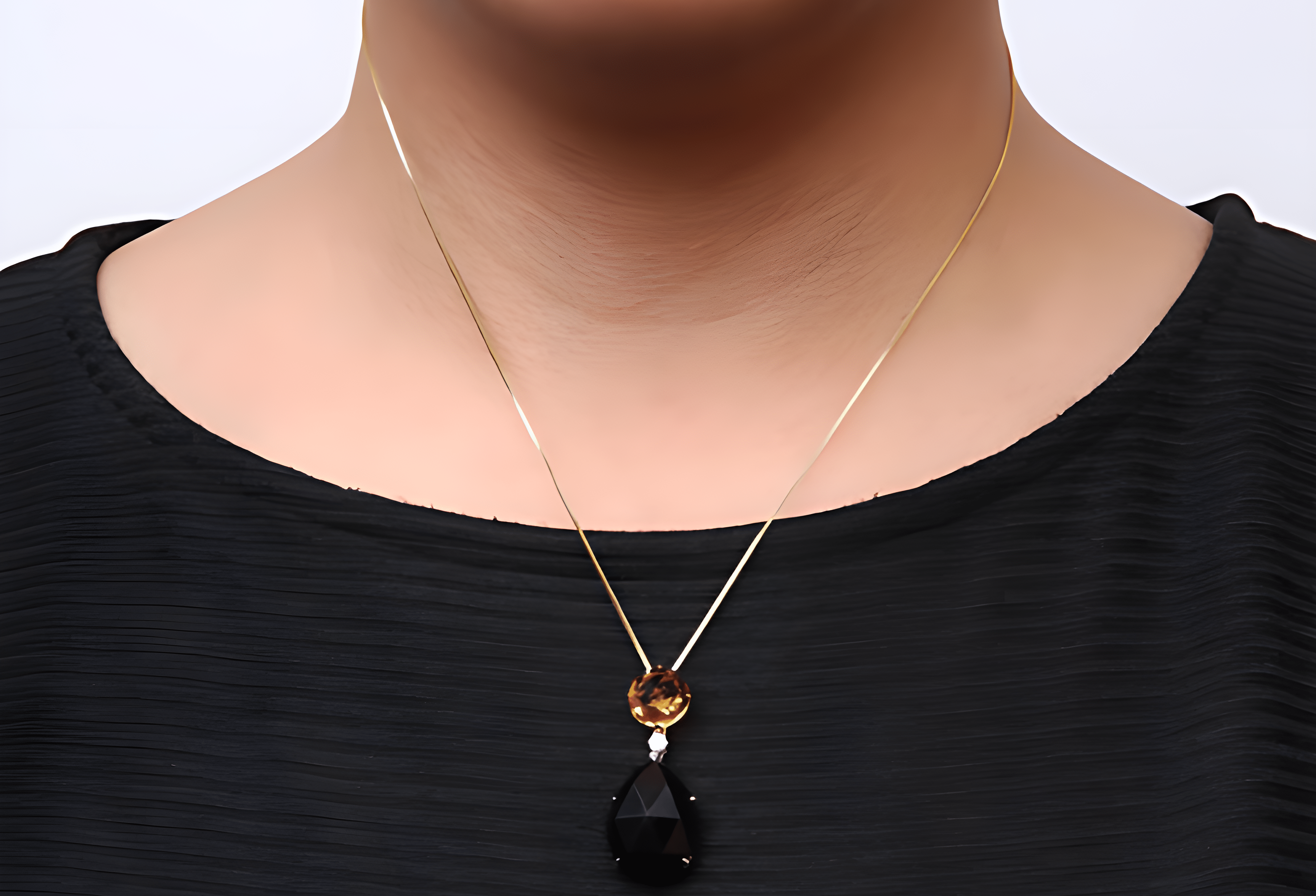 18K White and Yellow Gold Diamond Accent and Round Yellow Citrine and Pear Cut Black Onyx Dangle Drop 18" Pendant Necklace (G-H Color, SI1-SI2 Clarity) - Stormyjay