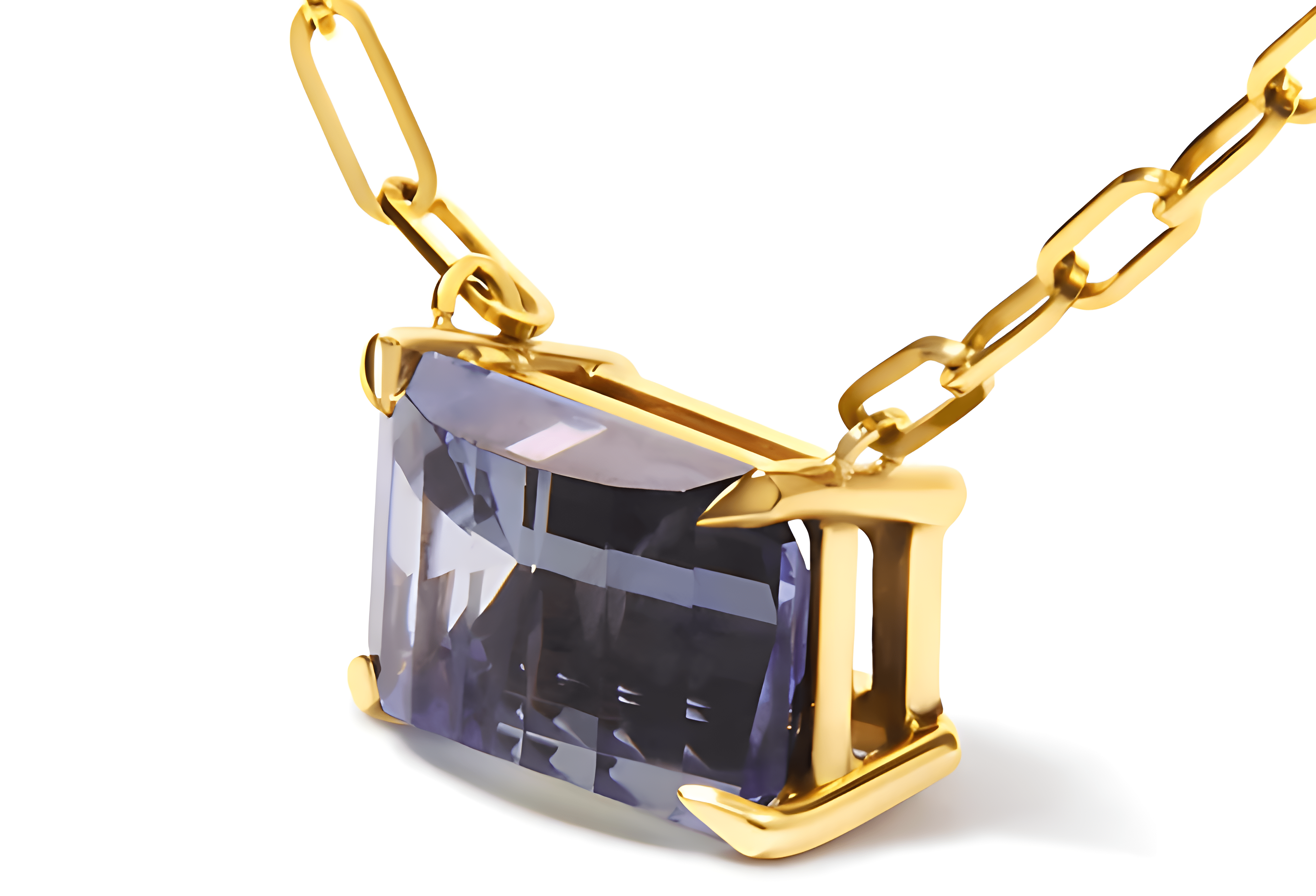 14K Yellow Gold Natural 2 7/8 Cttw Pixel Cut Emerald Bicolor Tanzanite Pendant Necklace with Paperclip Chain - 18 Inches - Stormyjay