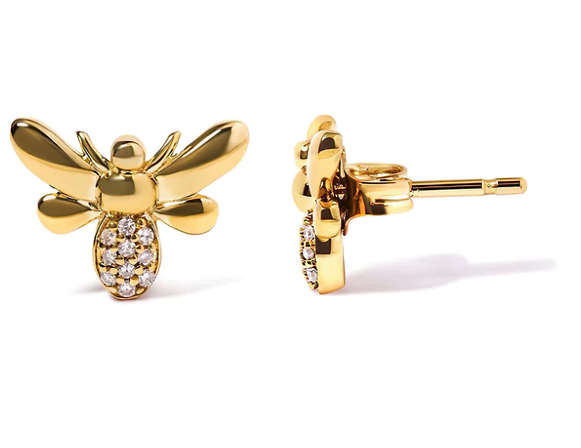 10K Yellow Gold Diamond Accented Bumble Bee Stud Earring (H-I Color, I1-I2 Clarity) - Stormyjay