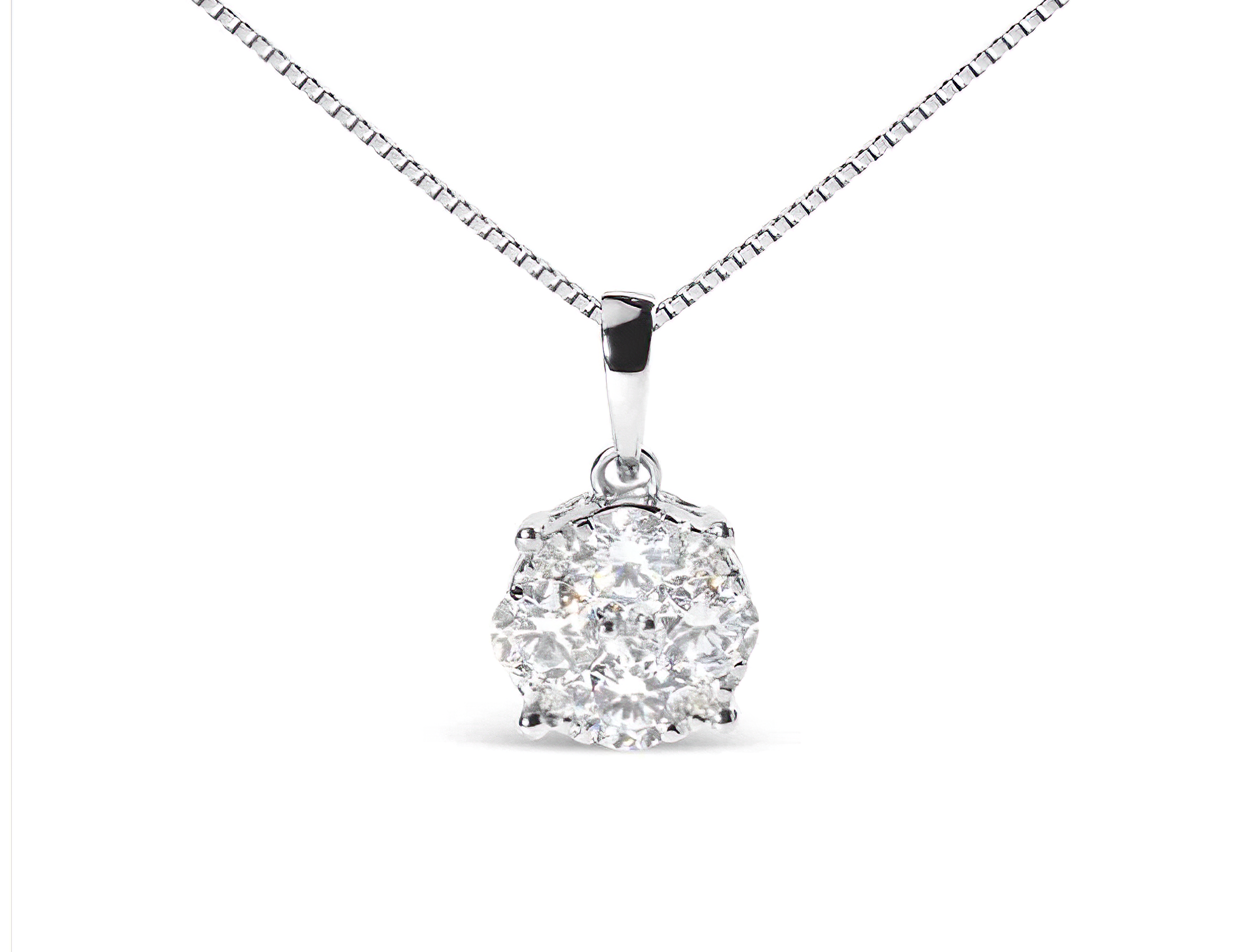 14k White 1.00 Cttw Lab Grown Diamond Cluster Pendant 18" Necklace (G-H Color, VS1-VS2 Clarity) - Stormyjay