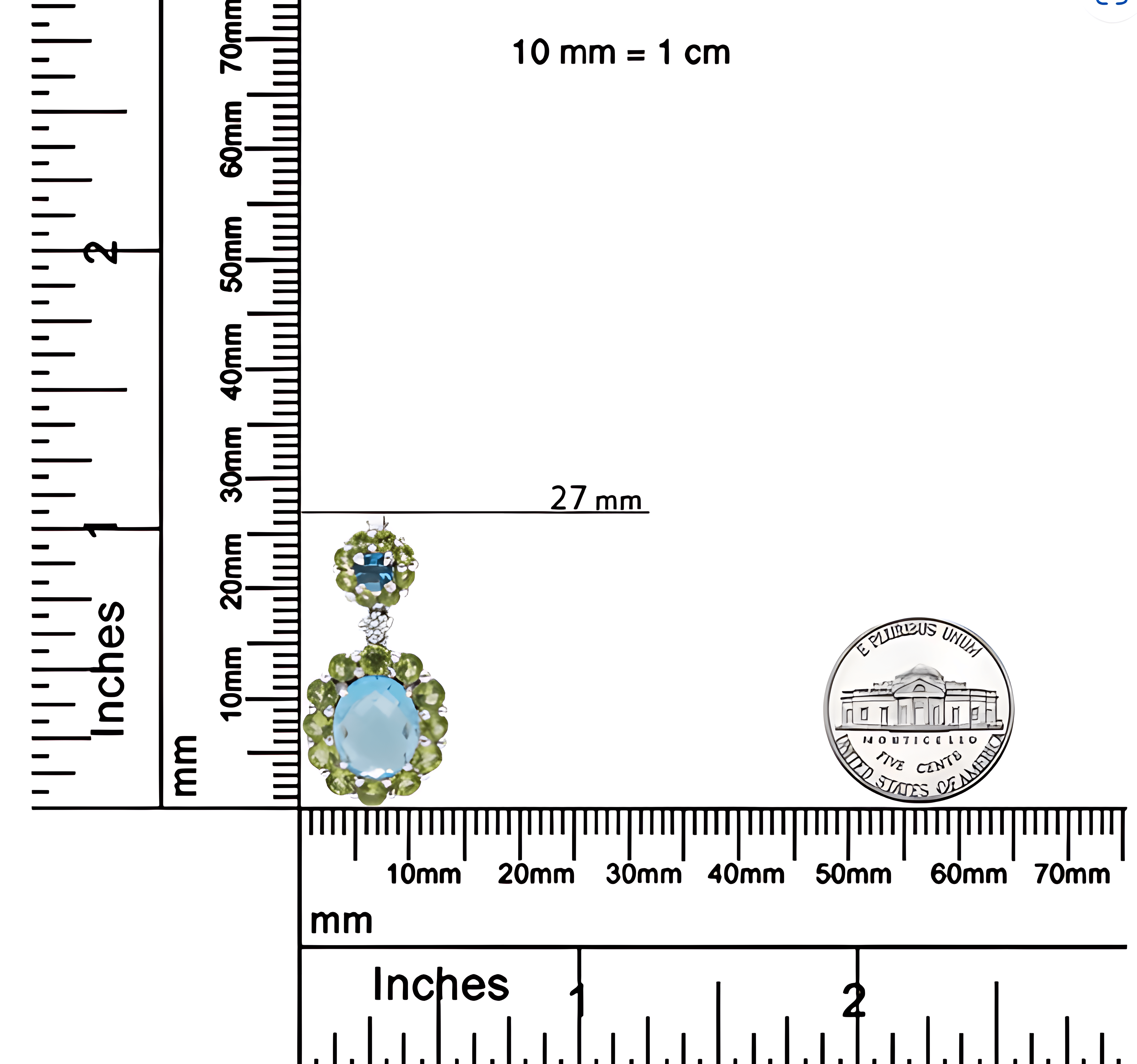 18k White Gold 0.05 Cttw Round Diamond and Blue Topaz and Green Peridot Gemstone Halo Drop 18" Pendant Necklace (F-G Color, VS1-VS2 Clarity) - Stormyjay