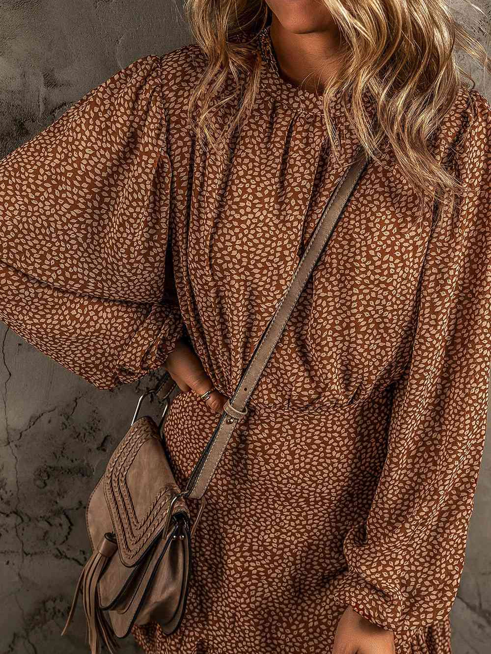 Printed Ruffle Hem Long Sleeve Dress