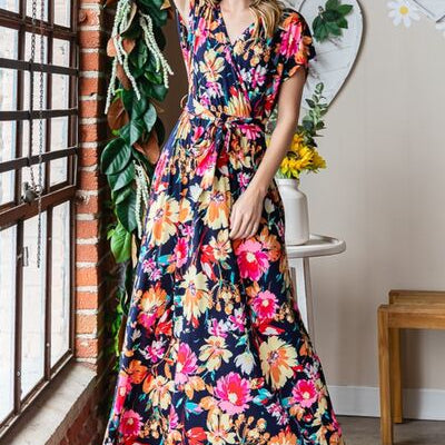 Heimish Full Size Floral Surplice Tie Waist Maxi Dress - Stormyjay
