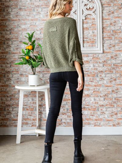 Veveret Round Neck Roll-Up Sweater - Stormyjay