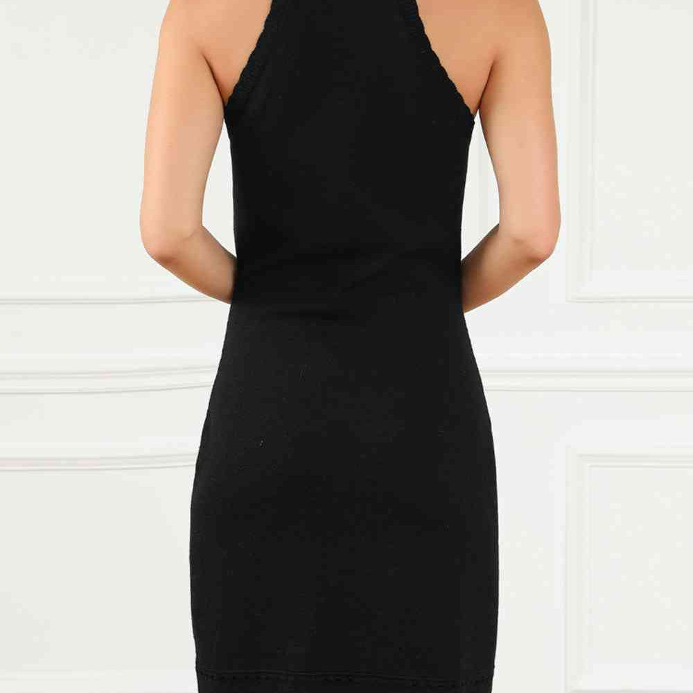 Openwork Mock Neck Sleeveless Dress