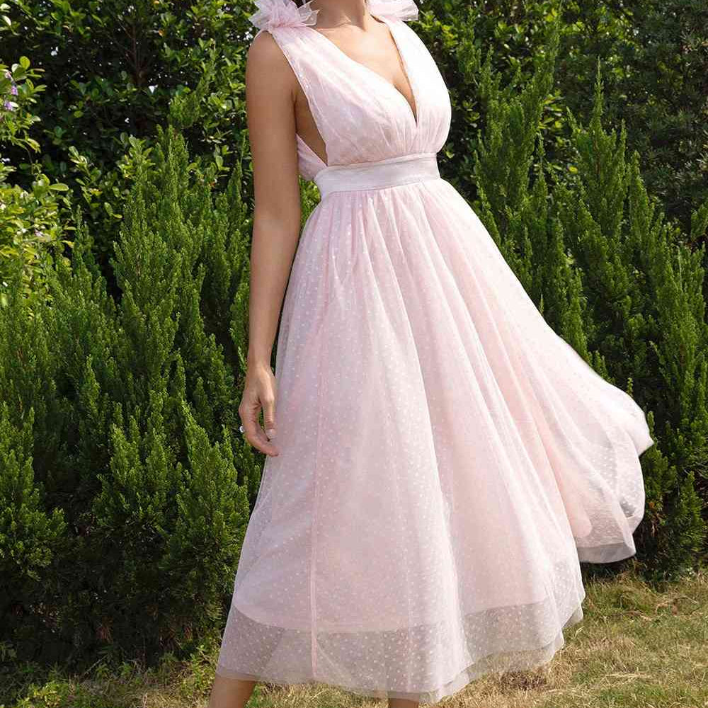 Tied Ruffle Shoulder Sleeveless Dress