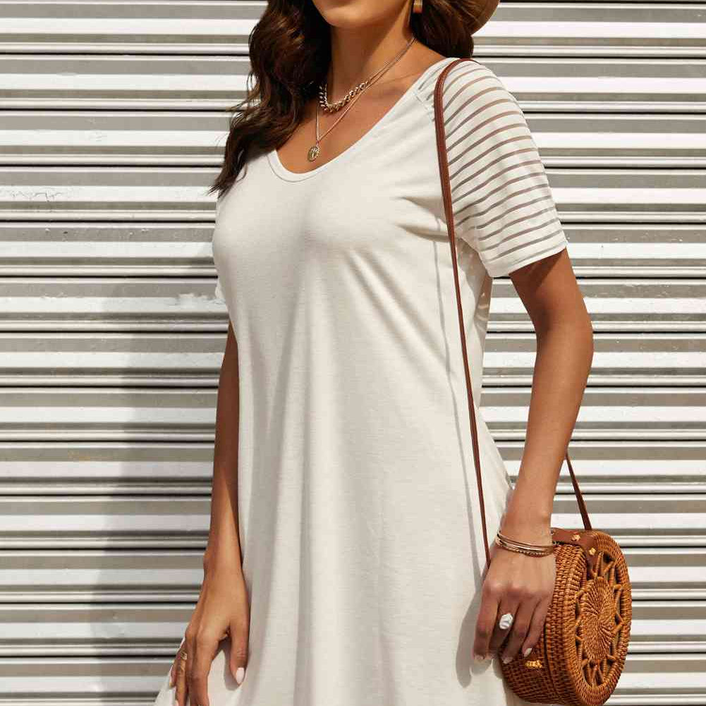 Sheer Striped Raglan Sleeve T-Shirt Dress - Stormyjay