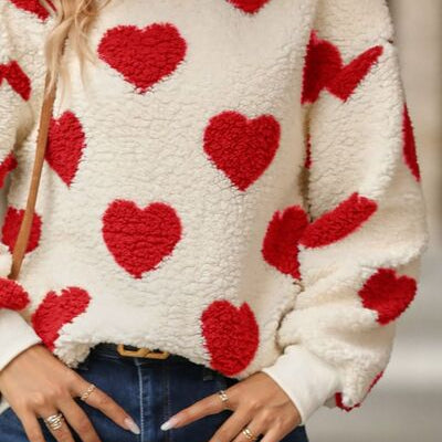 Fuzzy Heart Dropped Shoulder Sweatshirt - Stormyjay