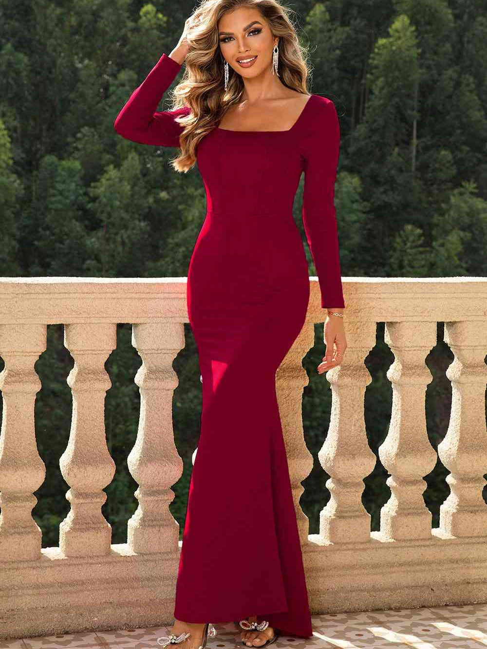 Square Neck Long Sleeve Dress