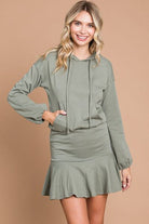 Culture Code Full Size Drawstring Dropped Shoulder Hooded Mini Dress - Stormyjay