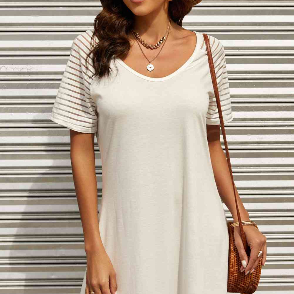 Sheer Striped Raglan Sleeve T-Shirt Dress - Stormyjay