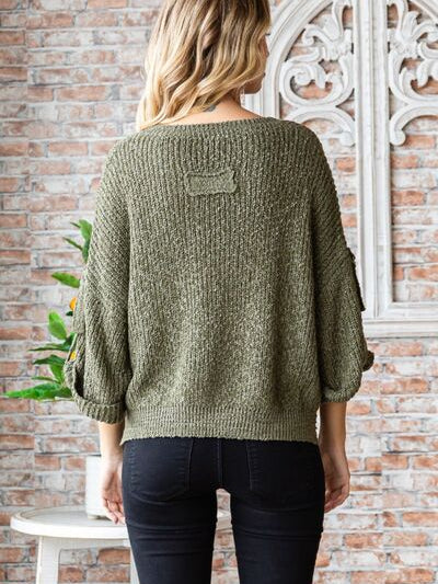 Veveret Round Neck Roll-Up Sweater - Stormyjay