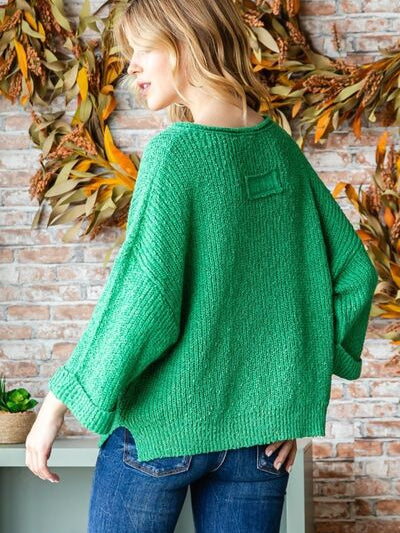 Veveret Notched Long Sleeve Sweater - Stormyjay