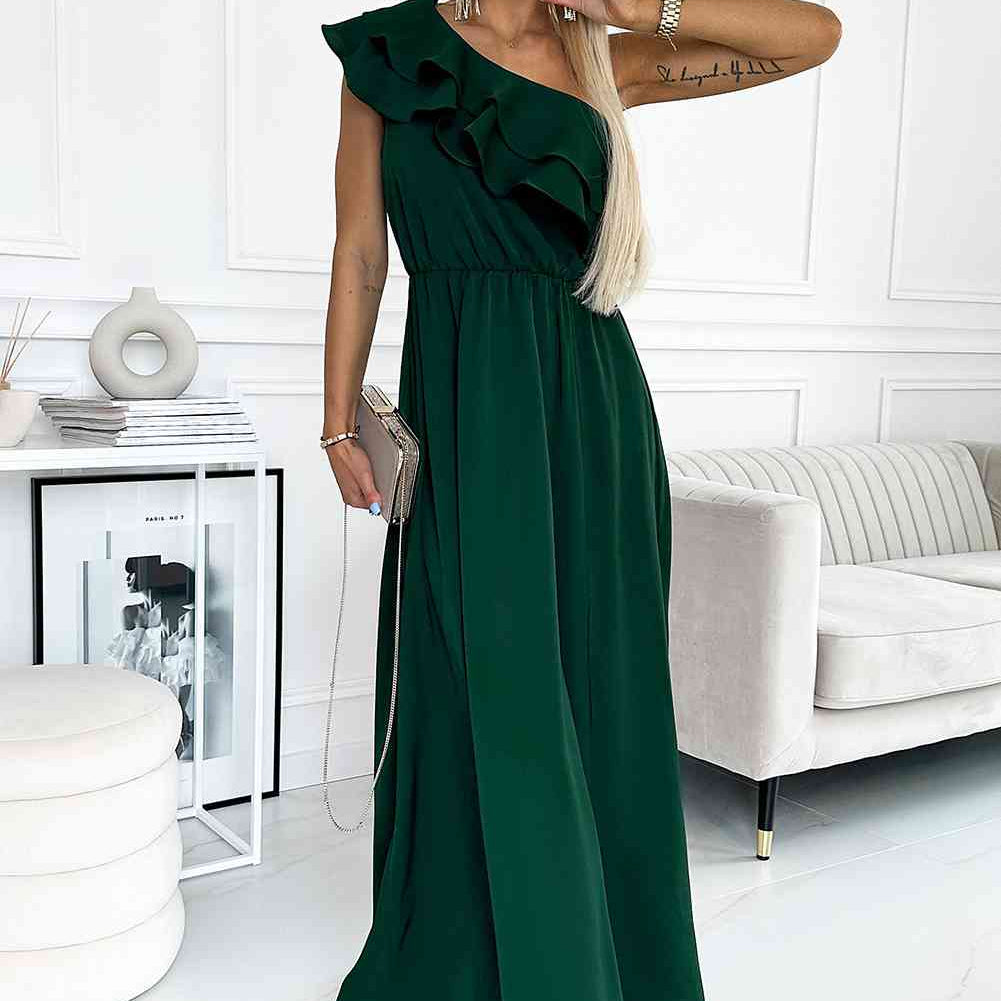 One-Shoulder Ruffled Maxi Dress