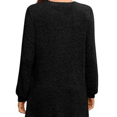Slit Notched Pocketed Long Sleeve T-Shirt