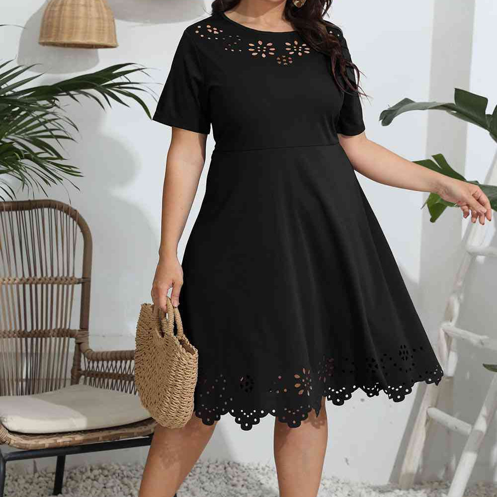 Plus Size Round Neck Openwork Dress
