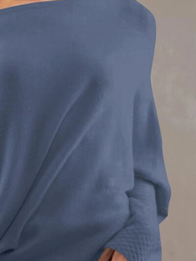 Full Size Boat Neck Batwing Sleeve Knit Top - Stormyjay