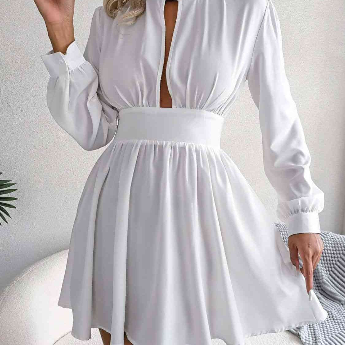 Cutout Turtleneck A-Line Mini Dress - Stormyjay