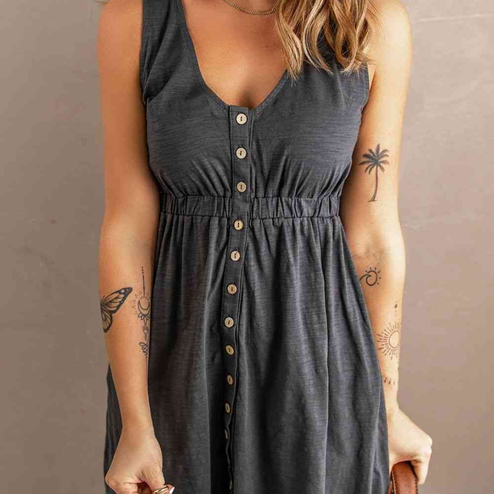 Sleeveless Button Down Mini Magic Dress - Stormyjay