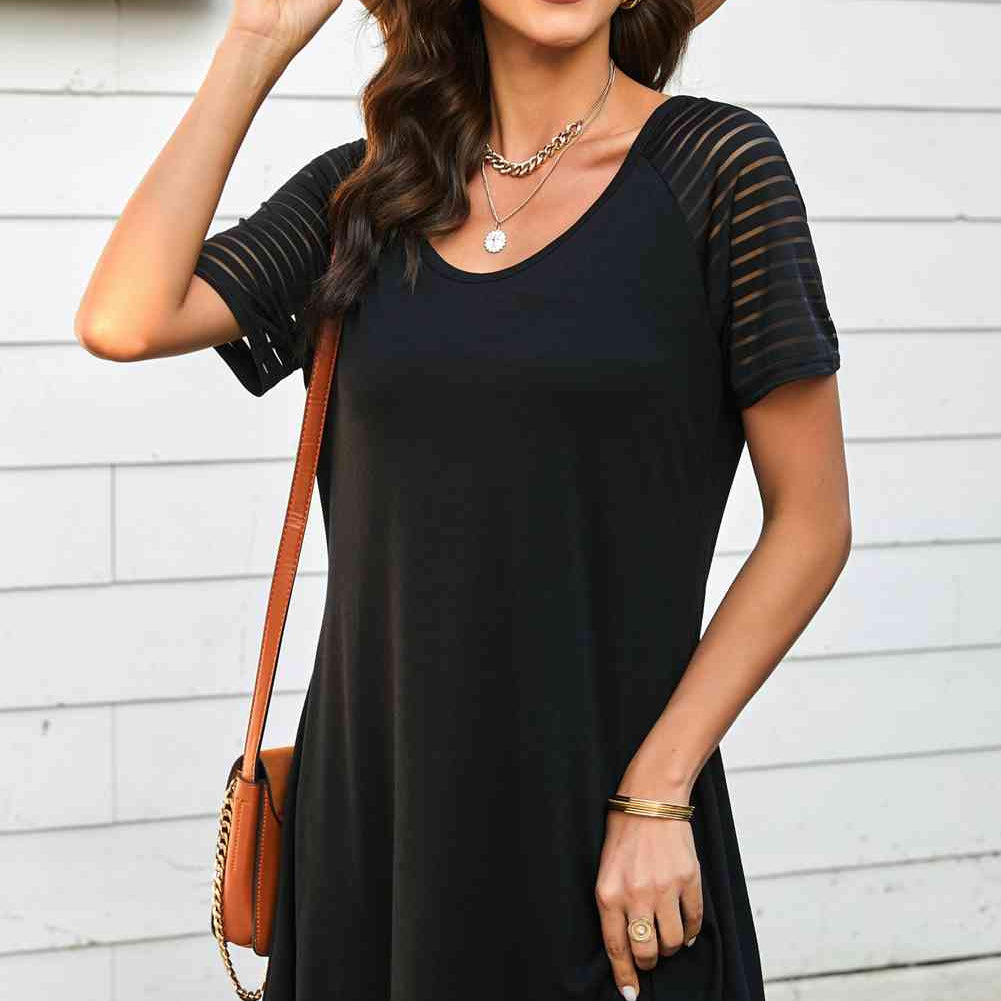 Sheer Striped Raglan Sleeve T-Shirt Dress - Stormyjay