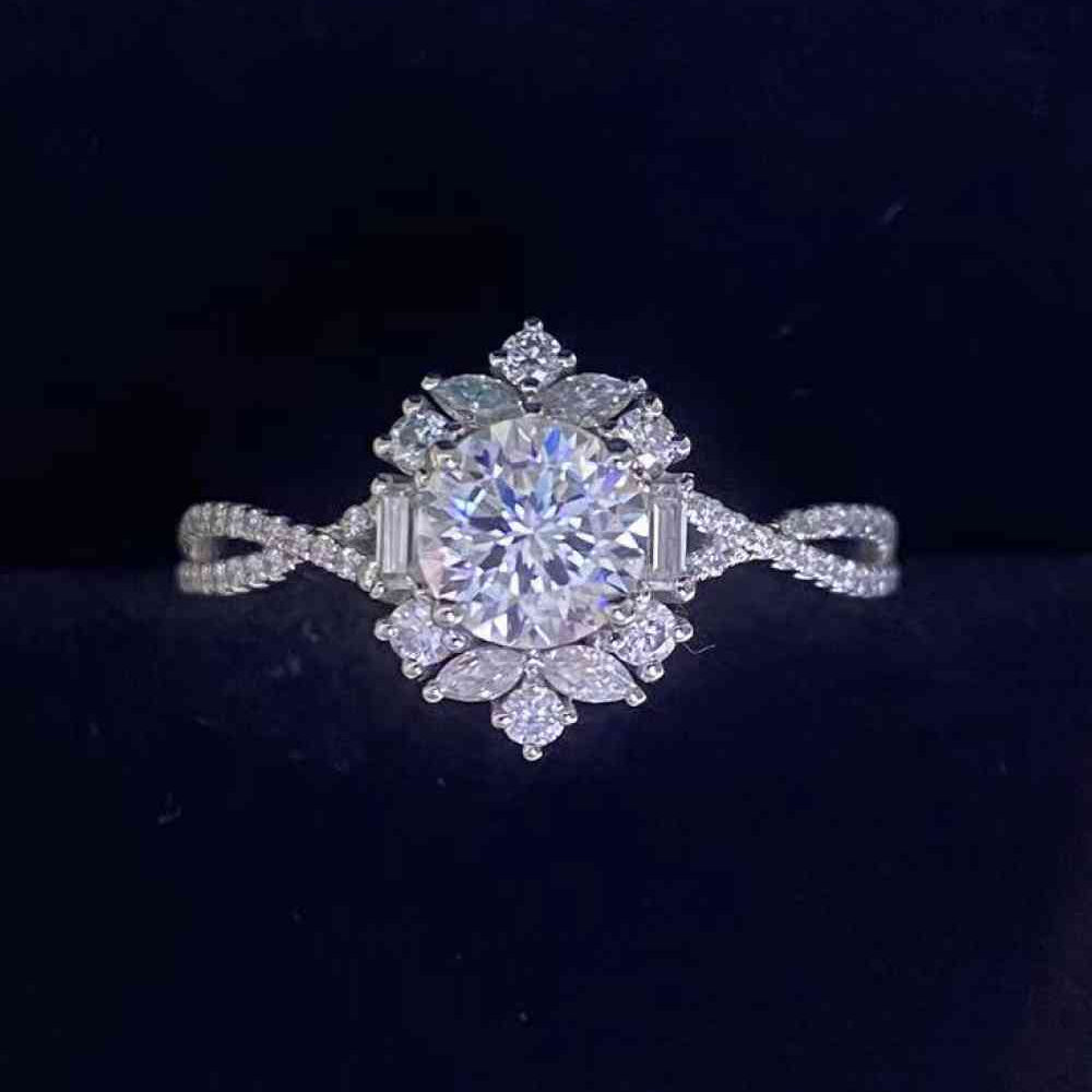 Floral 2 Carat Moissanite Crisscross Ring